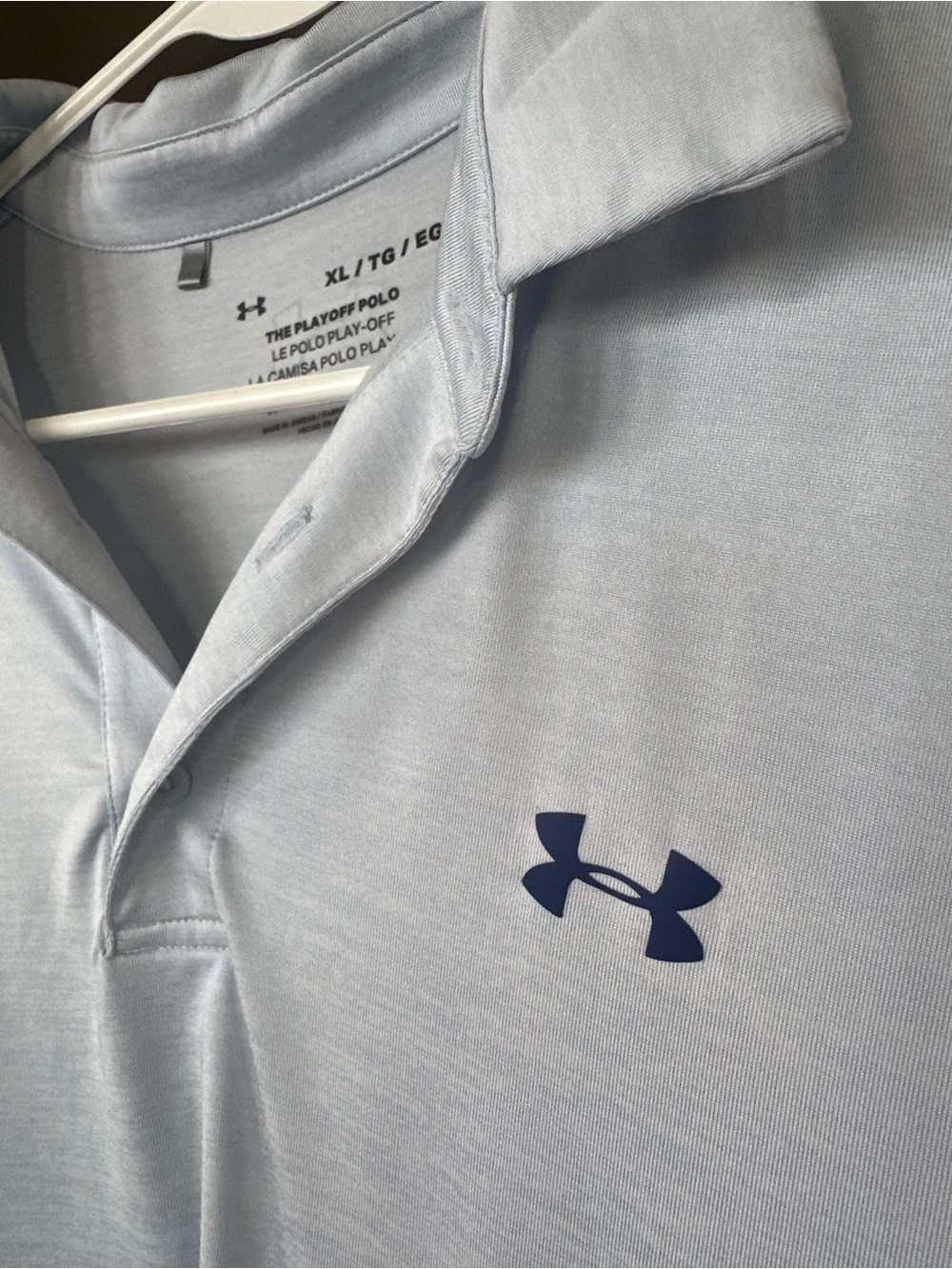 Under Armour Men’s Pale Blue Performance Polo with Navy Logo
